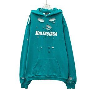 balenciaga Blue cotton distressed hoodie
